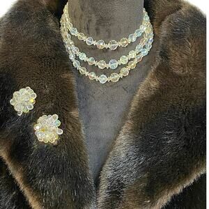 EUC - Vintage Laguna 3 Strand AB Faceted Necklace/Earrings